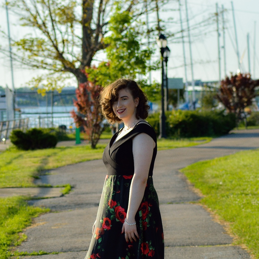 Black and Red Floral Prom Dress